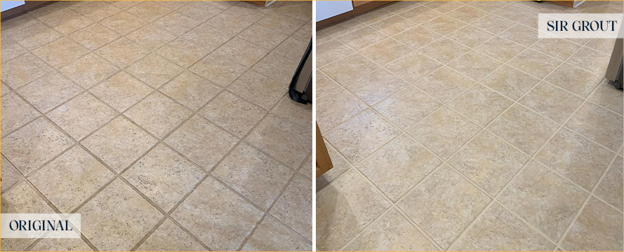 Kitchen Floor Before and After Our West Chester Grout Cleaning Service