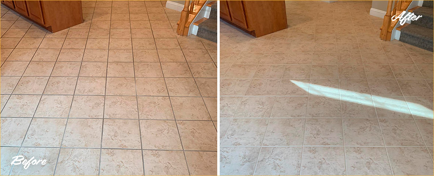 Before and After Image of a Floor Grout Sealing in Downingtown, PA