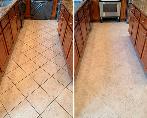 Before and After Image of a Floor Grout Cleaning in Downingtown, PA