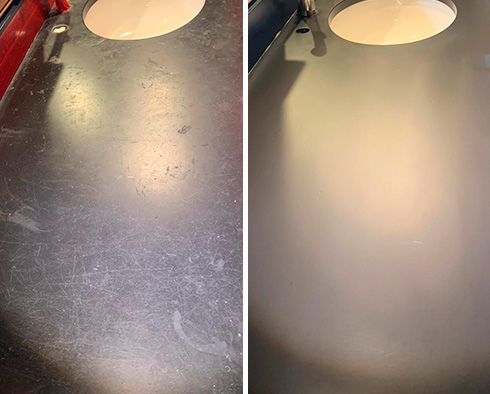 Picture of a Marble Vanity Top Before and After a Stone Honing in Malvern, PA
