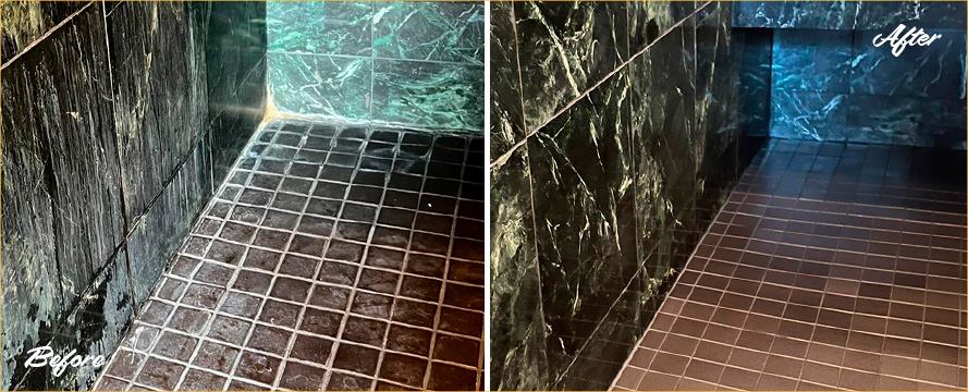 Shower Before and After Our Superb Hard Surface Restoration Services in Chester Springs, PA