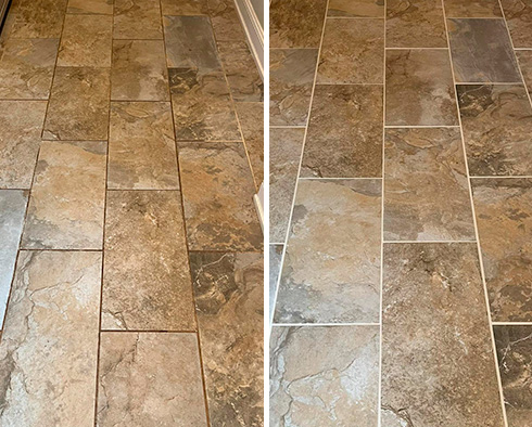 Mudroom Floor Before and After a Grout Sealing in King of Prussia