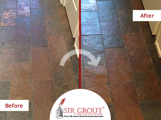 Stone Sealing Service in Glen Mills, PA Restored This Dull Slate Floor to a Satin Finish
