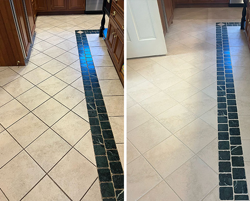 Porcelain Floor Before and After a Grout Sealing in Wayne