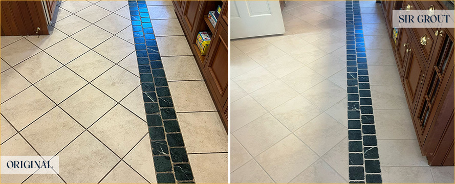 Porcelain Floor Before and After a Grout Sealing in Wayne