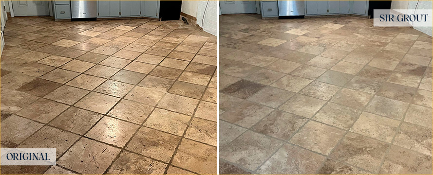 Travertine Floor Before and After a Stone Cleaning in Pottstown, PA