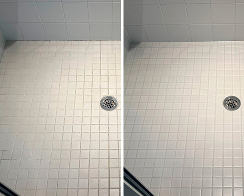 Shower Floor Before and After Chester Springs Grout Cleaning Service