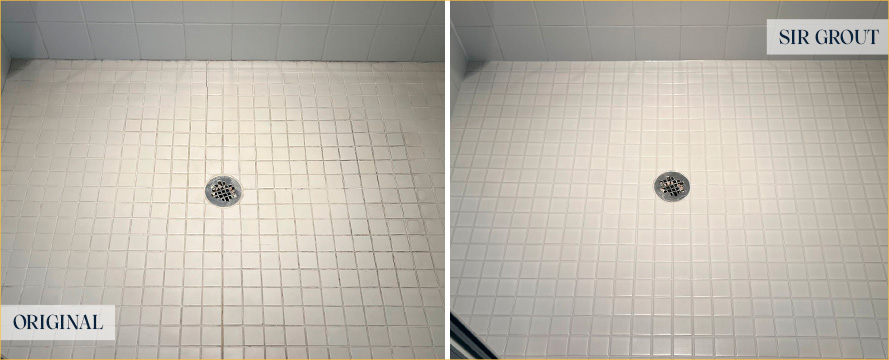 Shower Floor Before and After Chester Springs Grout Cleaning Service