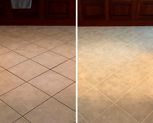 Floor Before and After a Grout Recoloring in West Chester, PA