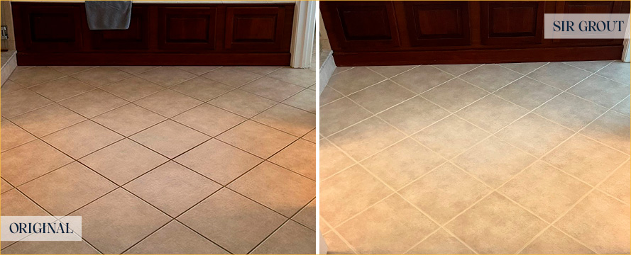 Floor Before and After a Remarkable Grout Recoloring in West Chester, PA