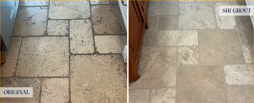 Travertine Floor Before and After Our Kennett Square Stone Cleaning Service