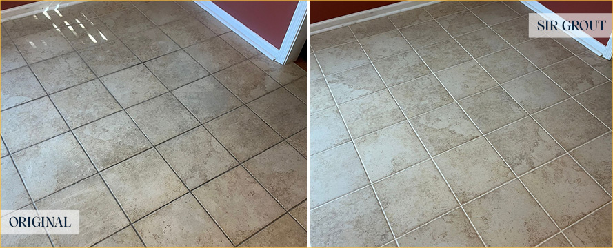 Tile Floor Before and After a Grout Cleaning in Coatesville