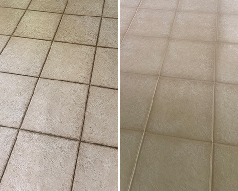 Tile Floor Before and After a Grout Recoloring in Wayne