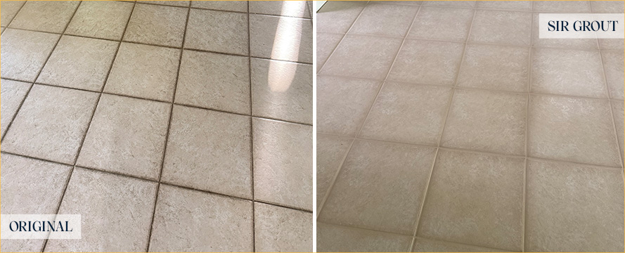 Tile Floor Before and After a Grout Recoloring in Wayne