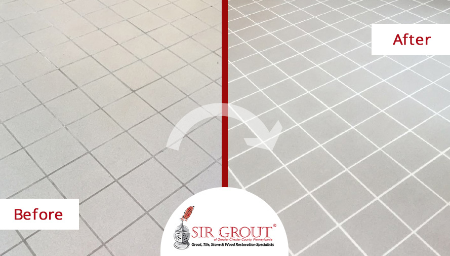 Before and After Close Up of a Grout Cleaning Job in Essington