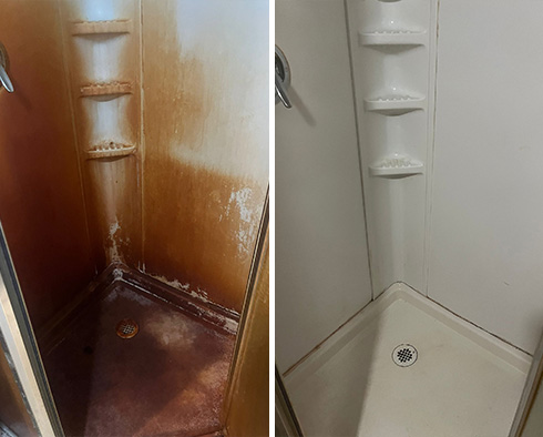 Tile Shower Before and After Our Hard Surface Restoration Services in Chadds Ford