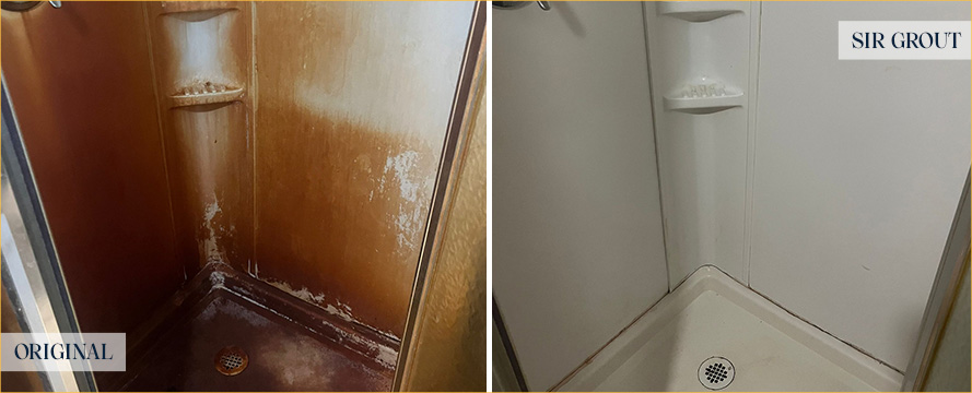 Shower Before and After Our Hard Surface Restoration Services in Chadds Ford