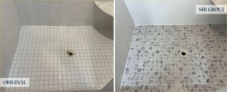 Tile Shower Before and After Our Hard Surface Restoration Services in Berwyn