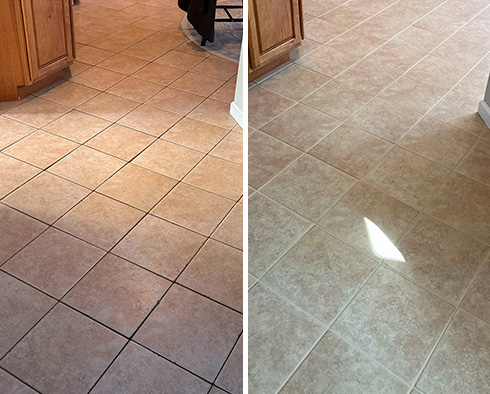 Floor Before and After a Grout Cleaning in Glenmoore, PA