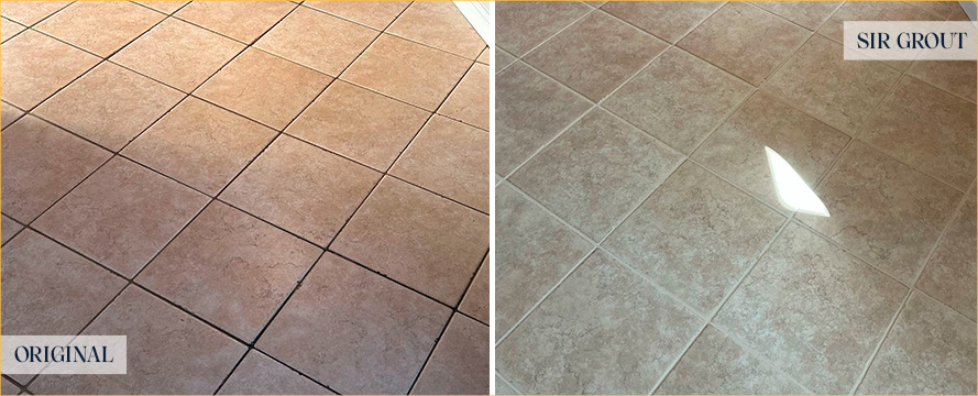 Kitchen Floor Before and After a Grout Cleaning in Glenmoore, PA
