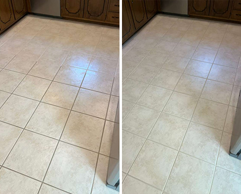 Kitchen Floor Before and After a Grout Sealing in Kennett Square