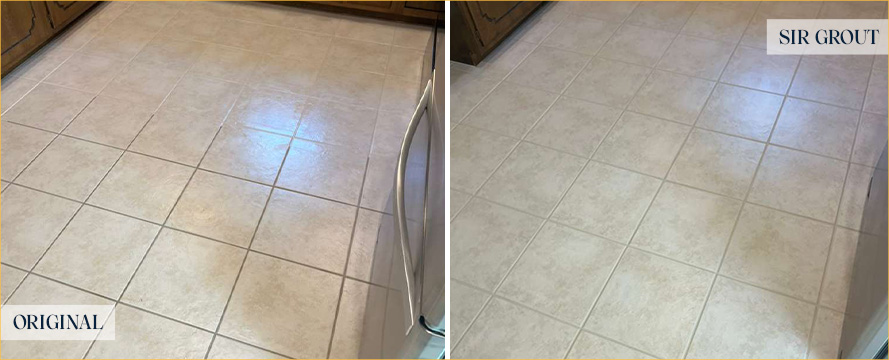 Kitchen Floor Before and After a Grout Sealing in Kennett Square
