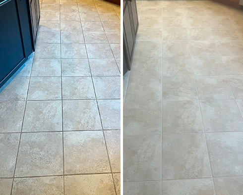 Floor Before and After a Grout Cleaning in Chester Springs, PA