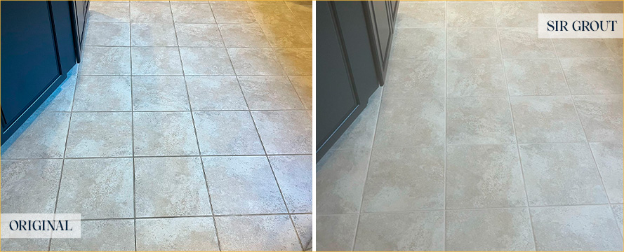 Floor Before and After a Superb Grout Cleaning in Chester Springs, PA