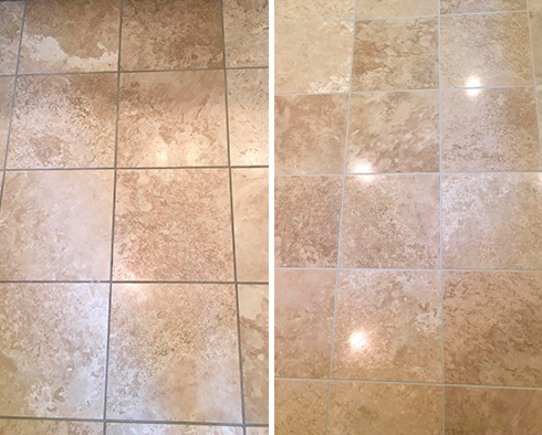 Floor Before and After a Stone Polishing in Chester, PA