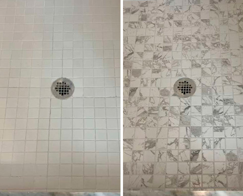 Shower Before and After Our Hard Surface Restoration Services in Malvern, PA