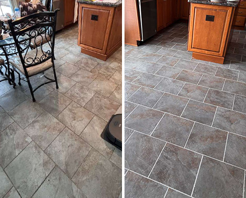 Kitchen Floor Before and After Our Exton Grouut Sealing Services