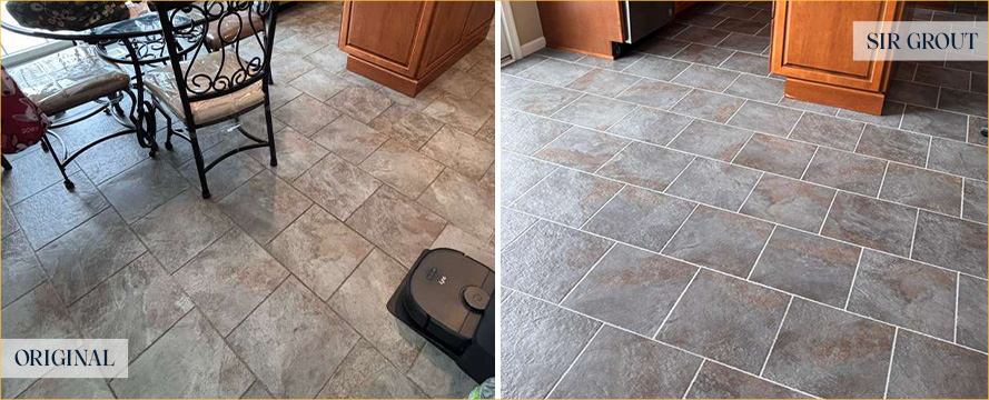Kitchen Floor Before and After Our Exton Grouut Sealing Services