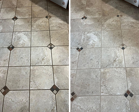 Porcelain Floor Before and After a Grout Sealing in Malvern