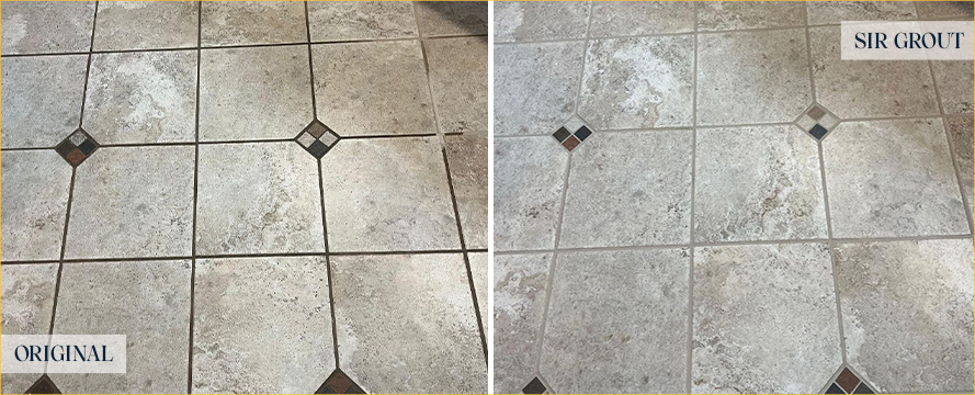 Porcelain Floor Before and After a Grout Sealing in Malvern