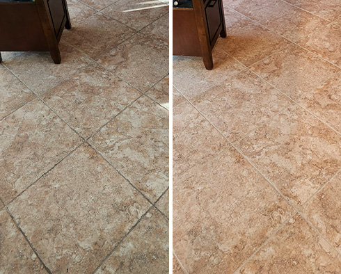 Floor Before and After a Grout Recoloring in Wayne, PA
