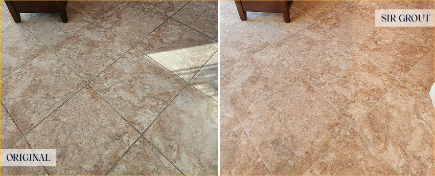 Floor Before and After an Excellent Grout Recoloring in Wayne, PA
