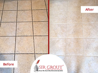 Before and After Picture of a Grout Cleaning on a Tile Floor in West Chester, Pennsylvania