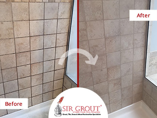 Before and After Picture of a Grout Sealing Job in Chester Springs, Pennsylvania