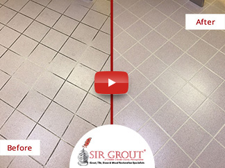 Before and After Picture of a Restroom's Floor Grout Cleaning Service in Paoli, PA