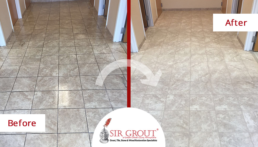 Before and After Picture of a Tile Cleaning Service in Exton, Pennsylvania