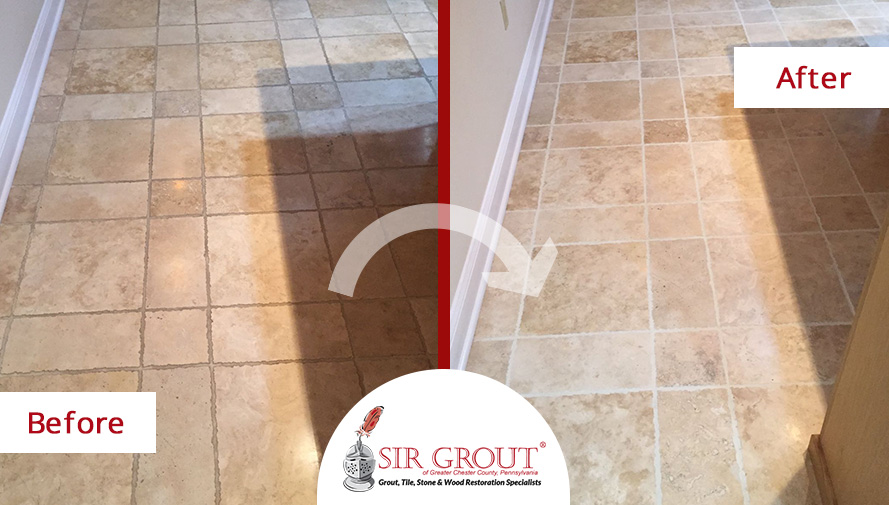 Before and After Picture of a Stone Cleaning Service in Chester Springs, PA