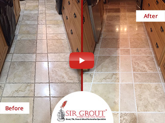 Before and After Picture of a Travertine Kitchen Stone Cleaning Service in Chester Springs, PA