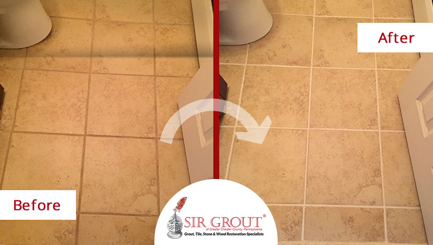 Before and After Picture of a Bathroom Tile and Grout Cleaners in King of Prussia, PA