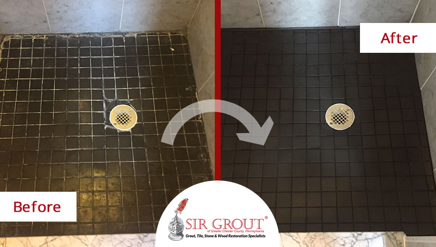 Before and After Picture of a Tile Cleaning Service in Bryn Mawr, PA