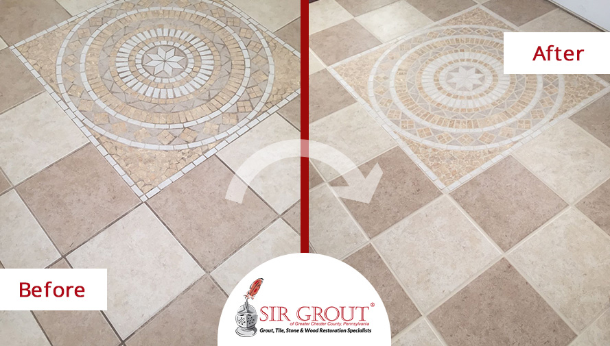 Before and After Picture of a Floor Stone Cleaning Service in Pottstown, Pennsylvania