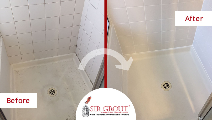 Before and After Picture of a Tile and Grout Cleaners in Kennett Square, PA