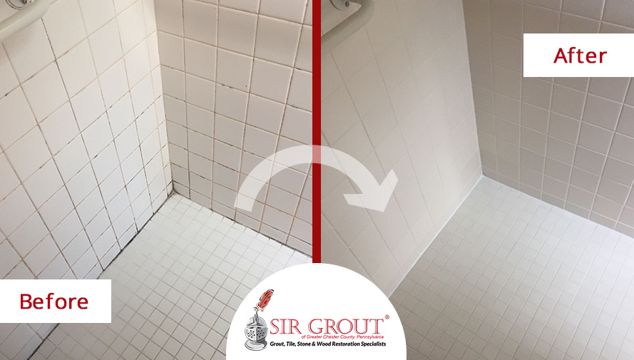Before and After Picture of a Tile and Grout Cleaners in Phoenixville, Pennsylvania