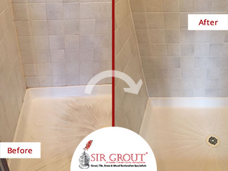 Before and After Picture of a Shower Tile Cleaning Service in West Chester, Pennsylvania