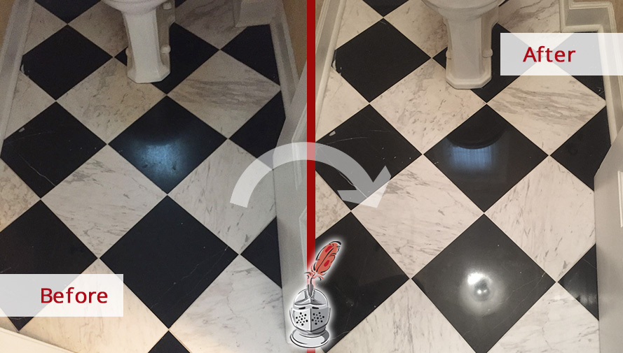 Before and After Picture of a Marble Floor Honing Service in Conshohocken, PA