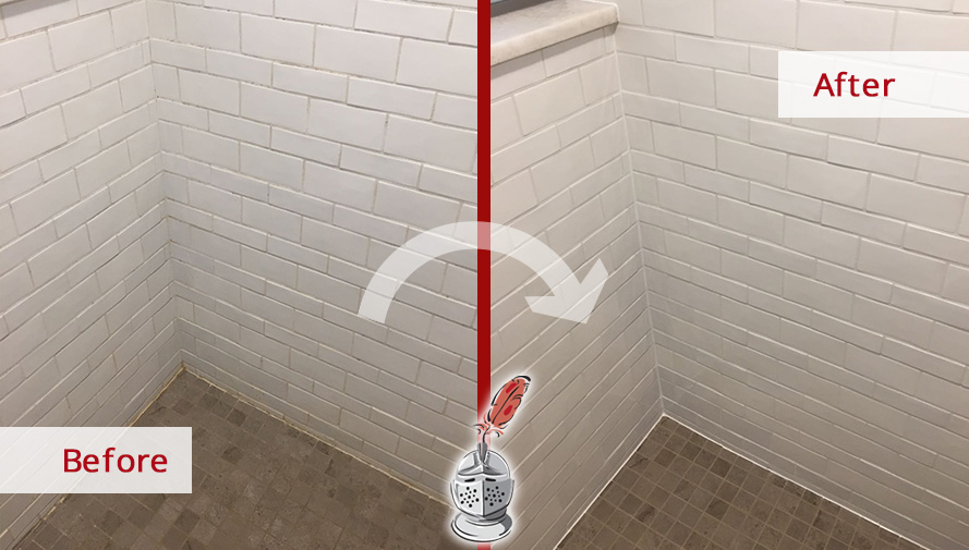 Before and After Picture of a Ceramic Tile Shower Caulking in Villanova, PA